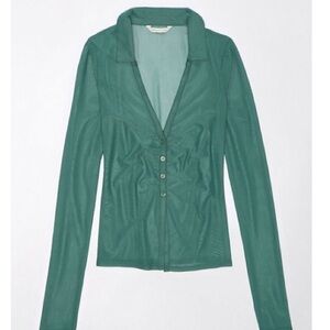 Teal mesh button up blouse - never worn!